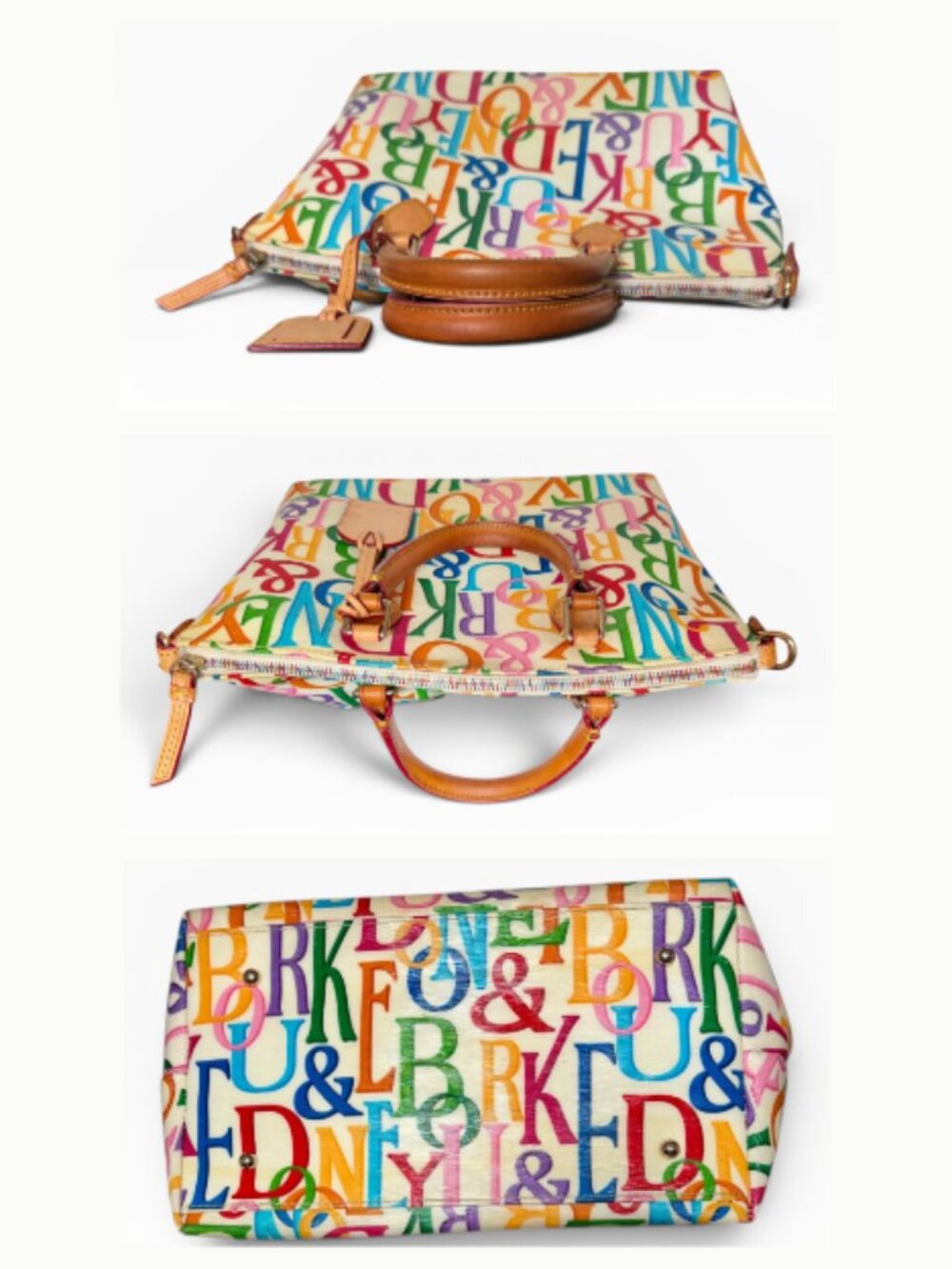 Dooney & Bourke Rainbow Retro DB Grafica Satchel Crossbody Canvas Leather Large - Picture 9 of 12